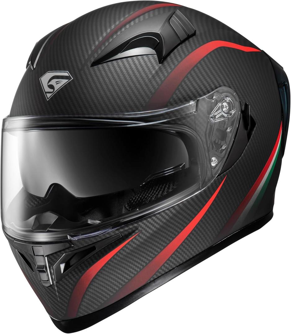 Full Face Motorcycle Helmet with Internal Tinted Visor & DOT Approved for Moped ATV Cruiser Scooter (Matt Red, Medium), Size L