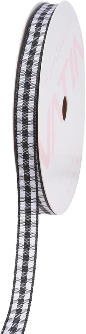 VATIN Black and White Gingham Ribbon, Each Roll Measuring 1/4 Inch Wide by 25 Yards Long, Featuring Polyester Woven Edges, Perfect for Gift Wrapping and Festive Party Decorations, Gingham Black/White