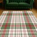 Muddy Mat Plaid 8x10 Washable Area Rugs for Living Room, Bedroom & Dining Room Modern Soft Low Pile Non Slip Carpet Pet Friendly Waterproof Foldable Rugs for Home