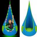 Light up Kids Pod Swing Seat, Hanging Hammock Swing Chair with LED Lights & Inflatable Pod Hanging Chair Sensory Hammock for Kids Bedroom Indoor Outdoor Max 100 Lbs(Blue)