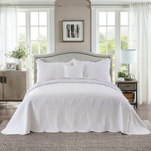 HoneiLife California King Quilt - Oversized King Bedspreads 120x120, 4-Piece Cal King Quilt Sets,Rustic Bedding Sets King Size,Reversible Coverlets Lightweight Bed Cover for All Season Use-White