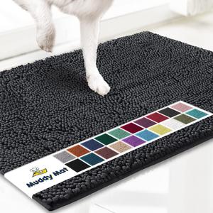 Muddy Mat® Shown on TV – Super Absorbent Microfiber Dog Door Mat for Muddy Paws, Non-Slip Washable Pet Rug, Quick Dry Chenille Entryway Carpet, Machine Washable Indoor Outdoor mat, Charcoal 16"x24"