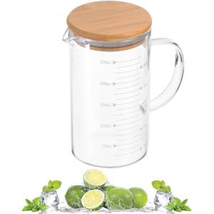 Glass Pitcher with Lid, 6"*3.14" Glass Water Pitcher, 17OZ/500ML Glass Pitchers with Handle and Lid for Tea, Milk, Coffee, Kitchen or Restaurant (1 PCS