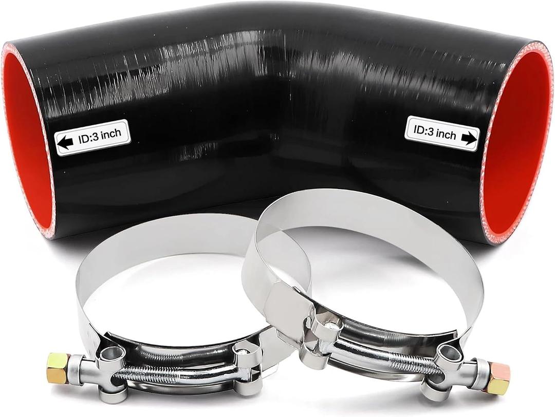 High Performance 45 Degree ID 3 inch(76mm) Elbow Silicone Coupler Hose, 4-Ply Reinforced Wall Thickness 5mm Length 4 inch for Turbo/Intercooler/Intake Pipe with 2 T-Bolt Clamps