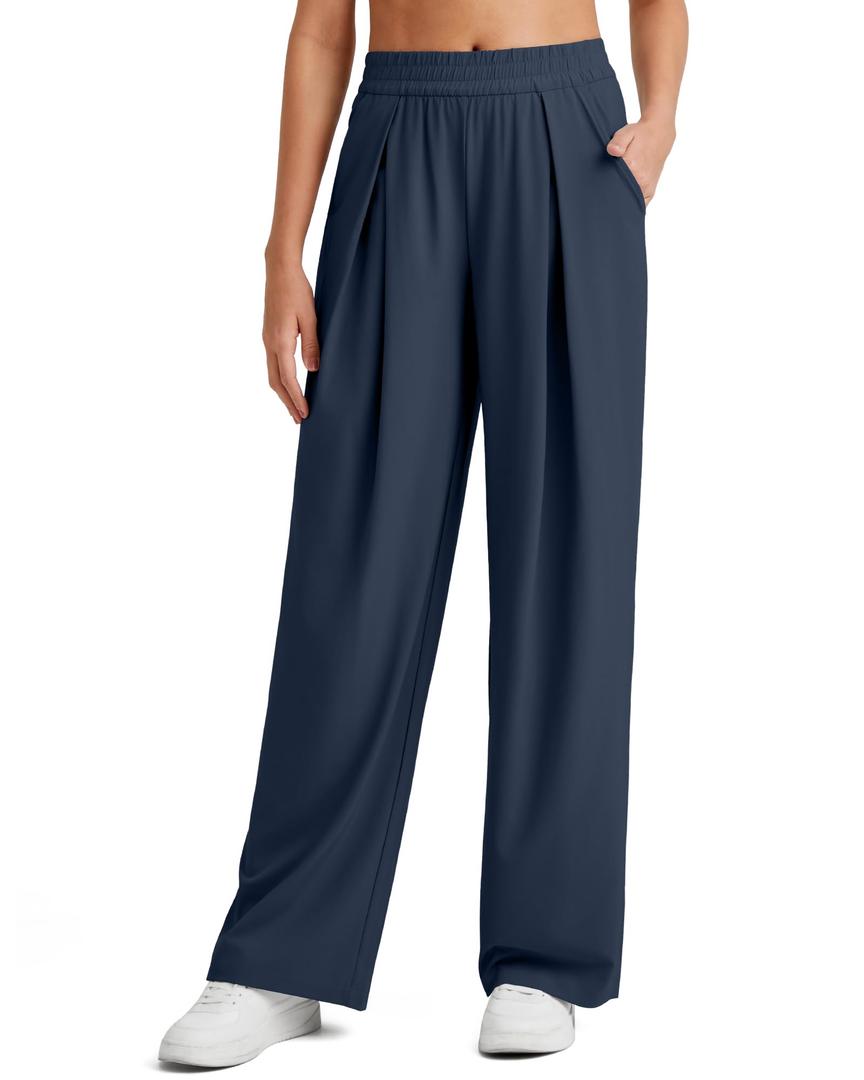 G4Free Flowy Wide Leg Palazzo Pants Women Lightweight Trendy Front Pleat Travel Pants Casual Summer Size M