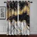 Black Gold Marble Window Curtains - Bedroom & Living Room Modern Luxury Blackout Drapes with Grommets, 2 Panels, 26x63 Inch