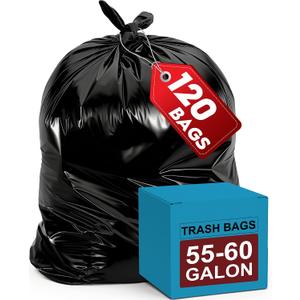120 Count 55 Gallon Contractor Garbage Bags, Heavy Duty & Tear-Resistant Commercial 55 Gallon Black Trash Bag, Super Sturdy Large Trash Bags, Construction Bag for Commercial, Outdoor, Lawn and Leaf