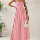 PRETTYGARDEN Women 2026 Summer Elegant Strapless Maxi Dress Tube Top Dress A Line Flowy Long Wedding Party Cocktail Dresses (Pink, XS)