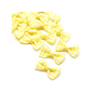 Buffalo Plaid Ribbon Bows 2-Pack Handmade Burlap Farmhouse Bows for Wreaths, Tree Decorations, Gift Wrapping (Yellow/White)