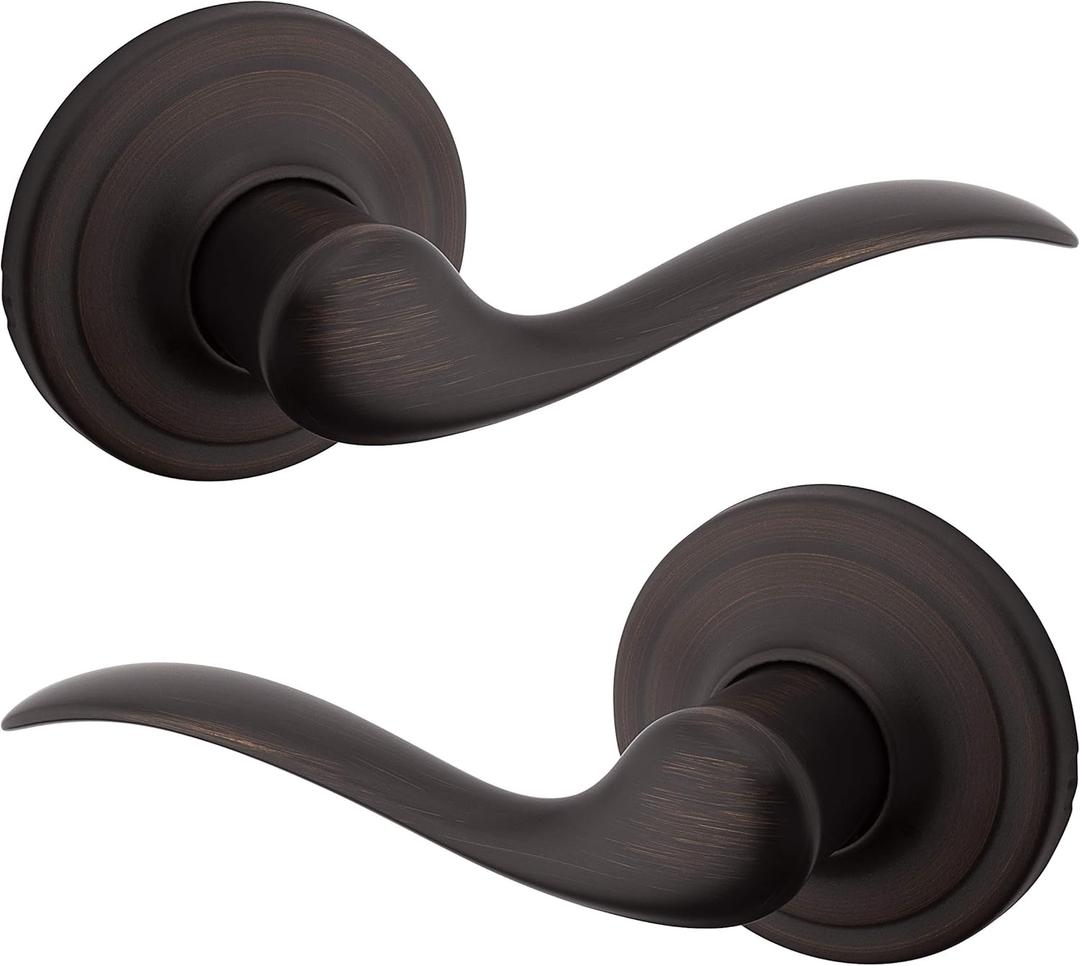 Kwikset Tustin Interior Passage Door Handle, Lever For Closet and Hallway Doors, Reversible Non-Locking Handle Lever, Venetian Bronze, with Microban Protection