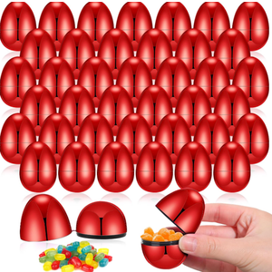 VercanMonth 48 Pcs Easter Eggs Metallic 2.28 x 1.65 Inch Empty Eggs Fillable Easter Eggs Empty Plastic Easter Eggs for Easter Hunt Easter Party Favors (Red)