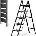 5-Step Folding Ladder, Heavy Duty Ladders for Home & Kitchen, Folding Ladder Easy to Store, Tall Ladder for Adults, Anti-Slip & Space-Saving Step Ladder, 330 Lbs Capacity (Black)