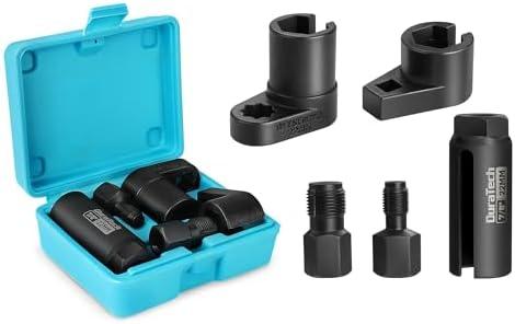 DURATECH 5PCS O2 Oxygen Sensor Socket Thread Chaser Set, 3/8" 1/2" Drive x 7/8" 22mm Oxygen Sensor Wrench Remover O2 Sensor Removal Tool Kit