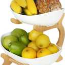 2 Tier Fruit Basket,Ceramic Fruit Bowl for Kitchen Counter,Fruit Basket for Kitchen,Fruteros para Cocina,Large White