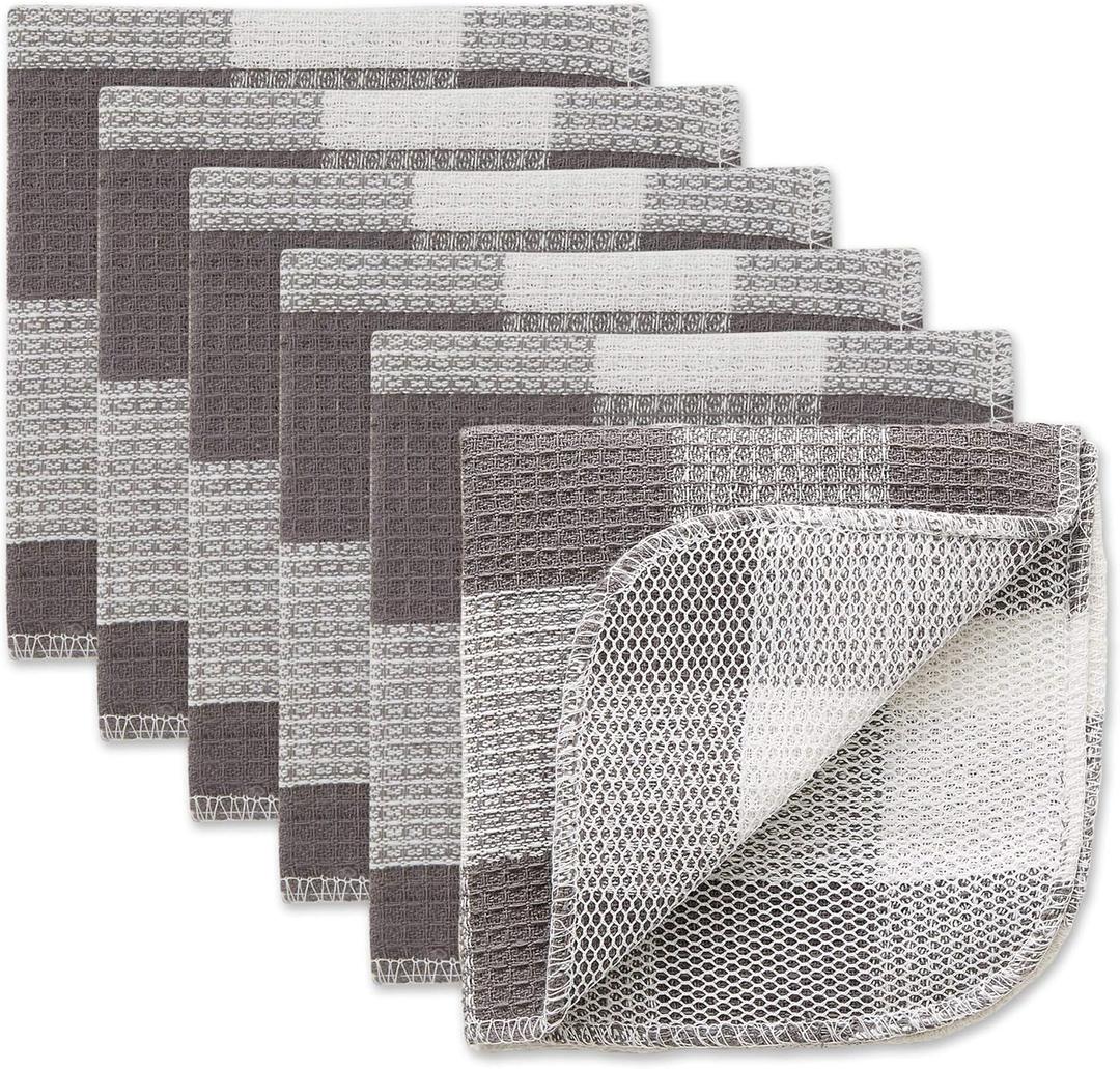 DII Scrubber Dishcloths Collection Windowpane Dishrag Set, 12x12, Gray Buffalo Check, 6 Piece