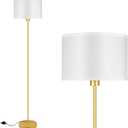 Gold Floor Lamp, Standing Lamp, 58" Tall Lamps for Living Room, Simple Pole Lamp with White Shade, On/Off Foot Pedal, Bright Corner Lamp for Kids Room Bedroom Office Decor(E26 Base, NO Bulb)