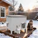 Weatherproof Insulated Outdoor Cat House for Feral Cat, Plastic Elevated Cat Shelter with Escape Door, Easy Assemble, Expansive Interior Grey 22.0" L x 21.0" W x 16.0" H