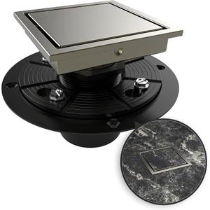 WEBANG 4 Inch Square Shower Drain Nickel Floor Drain with Flange Reversible 2-in-1 Cover Tile Insert Grate Removable SUS304 Stainless Steel CUPC Certified Brushed Nickel