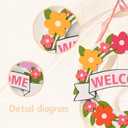 13 Inch Spring Welcome Wreath -Colorful Floral Door Hanger with Welcome Banner for All-Season Home Porch Front Door Fireplace Wall Decor Party Store Holiday Decor