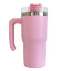 30 oz Tumbler with Handle  Insulated Cup Reusable Water Bottle Stainless Steel | Cupholder Friendly Travel Mug | Double Insulated Pink Water Bottle Tumbler 
