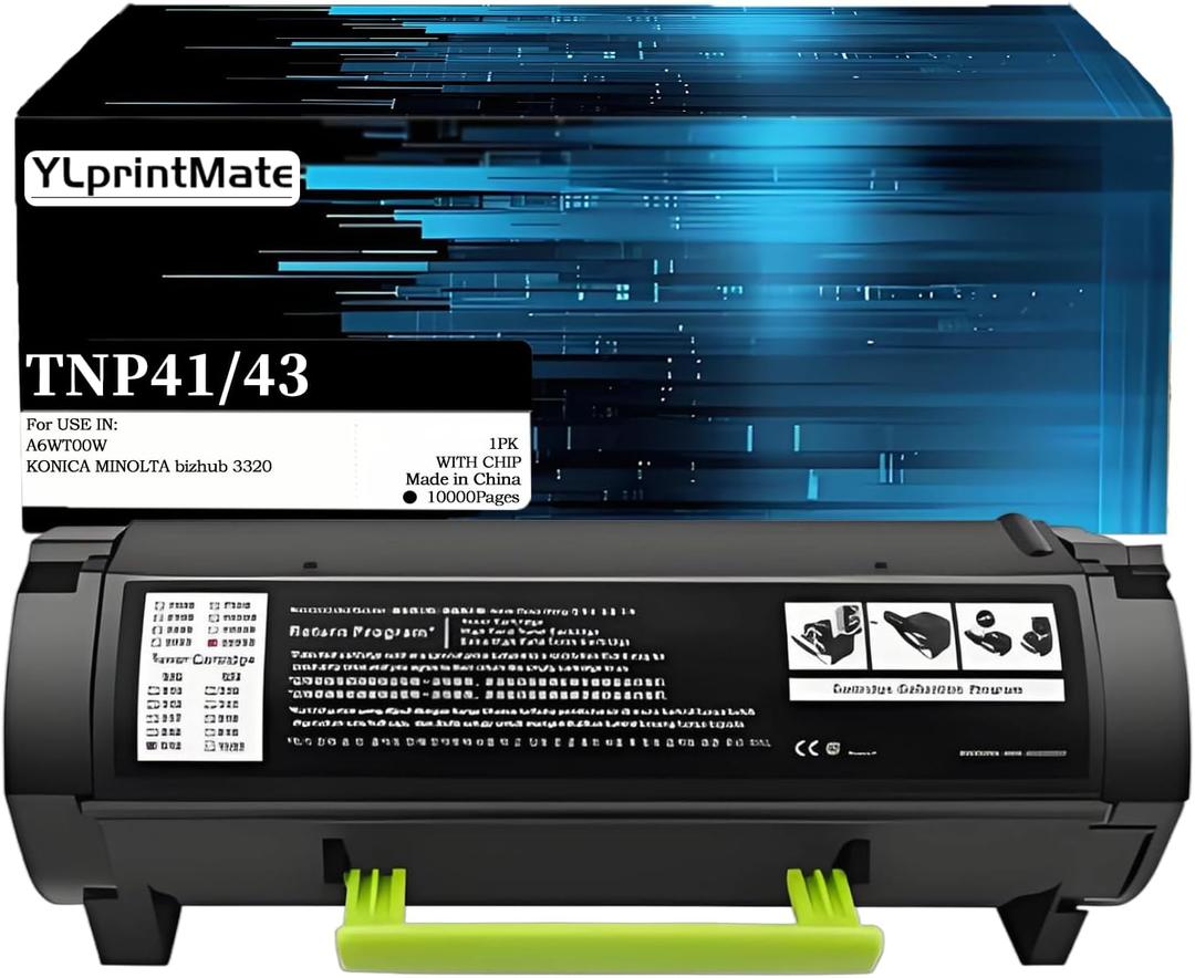 3320 Toner Cartridges TNP41 TNP43 A6WT00W A6WT00F, Compatible with KONICA MINOLTA bizhub 3320, 1-Pack TNP-41 TNP-43 Black Toner Cartridges (High Yield 10,000 Pages)