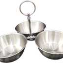 Snack Serving Bowl, 3 Compartment Stainless Steel Snack Stand with Bowls, Divided Serving Tray for Candy Dessert Snacks, Silver