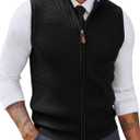 PJ PAUL JONES Men's Sweater Vests Slim Fit Twill Textured Full Zip Sleeveless Vests Casual Outwear (XX-Large, Black)