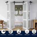 SMARTSTANDARD 56in x 84in Bifold Barn Door, Frosted Glass Barn Door with Hardware Kit Included, Pre-Drilled Holes Easy Assembly -Solid Barn Doors Slab Covered with Water-Proof PVC Surface, White