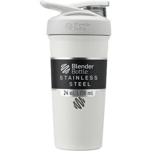 BlenderBottle Strada Shaker Cup Insulated Stainless Steel Water Bottle with Wire Whisk, 24Ounce, White