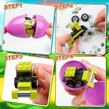 OCTERIC 24 Easter Eggs Hunt Prefilled with Jungle Animals Dinosaurs & Vehicles Building Blocks, Eggs for Easter Party Favors Fillers, Easter Basket Stuffers, Easter Eggs Hunt, Classroom Prize Supplie