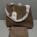 Kattee Leather Tote Bags for Women Shoulder Purses and Handbags Travel Work Bags with Wristlet Wallet 2-in-1 (Khaki)