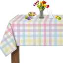 Spring Tablecloth Colorful Checkered Rainbow Plaid Table Cloths 60 Inch X 84 Inch Rectangle Easter Summer Watercolor Buffalo Check Plaid Spill Proof Table Covers for Kitchen Party Dinner Decoration