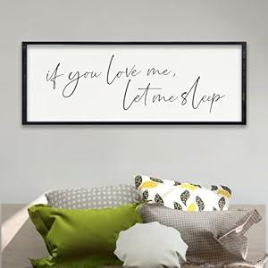 comurdyo Bedroom Above Bed Couples Romantic Bedroom If You Love Me Let Me Sleep Wall Art Decor 32"×12" Sleep Quote Over Bed Sign Modern Family Simple Large Horizontal Wall Hanging Plaque (Black)