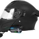 Bluetooth Modular Motorcycle Helmets with Tail Lights, DOT Certified Flip-Up Dual Visor Full Face Helmets for Men & Women Moto ATV UTV Snowmobile ADV Four Wheeler Street Bike (Matte Black, L)