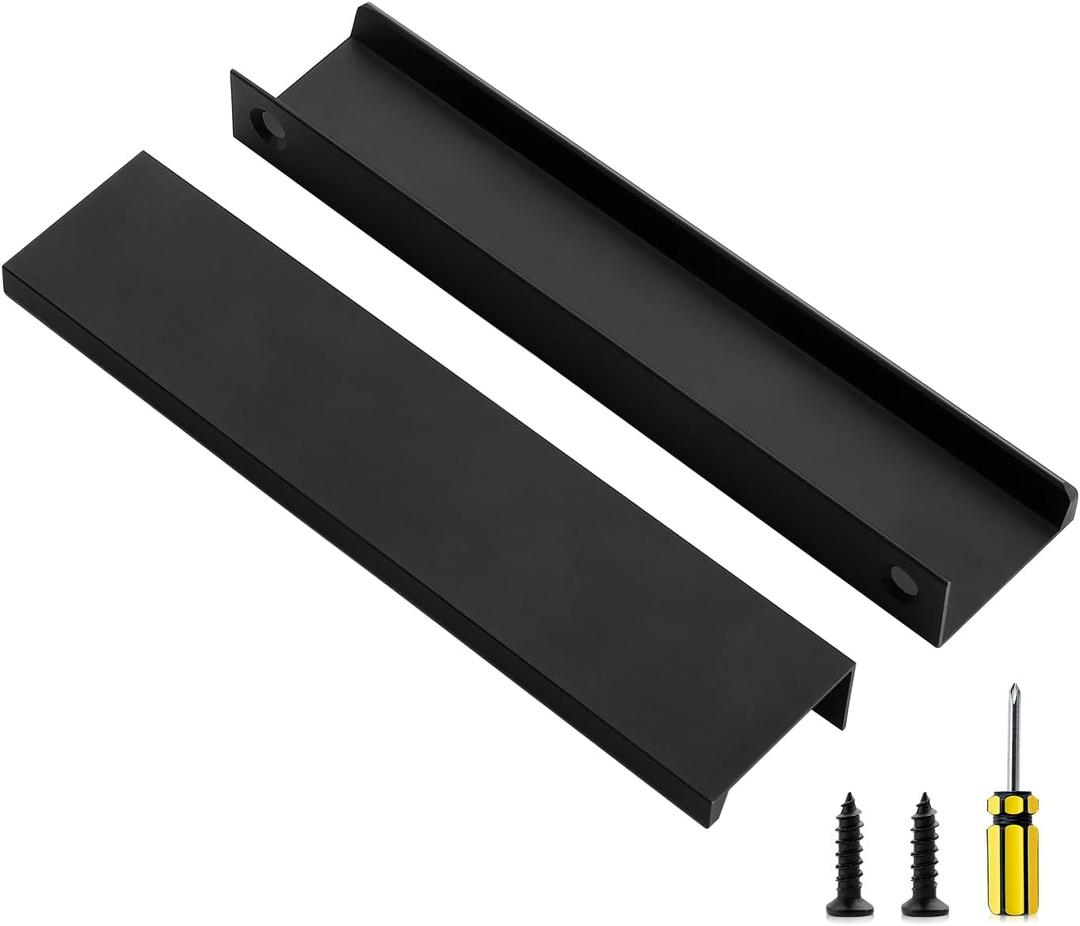 Ravinte 3 Pack Finger Pulls for Cabinets 150mm/5.9" Length Black Edge Pulls Matte Black Finger Cabinet Concealed Handles for Kitchen Drawer Tab Handle