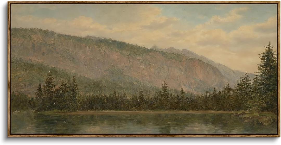 ARPEOTCY Extra Large Framed Wall Art for Living Room, Vintage Mountain Neutral Country Farmhouse Decor, Landscape Canvas Prints, Scenery Long Picture for Bedroom Above of Bed, 20x40inch