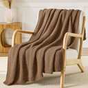 Light Brown Throw Blanket, Knit Throw Blanket for Couch, Soft Cozy Warm Lightweight Reversible Decorative Moss Stitch Cable Knitted Blankets for Bed, 60x80 Inches, Camel Brown