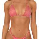 MIKETAI Sexy Bikinis for Women 2 Piece Bikini Spaghetti Strap Swimsuits Solid Color Bathing Swimwear Triangle Bathing Suit (US, Alpha, Medium, Regular, Regular, Red Check)