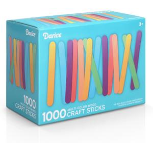 Darice 1000 Pcs Colored Popsicle Sticks for Crafts, 4.5" Colorful Wooden Rainbow Craft Sticks Supplies, STEM DIY Art, Ages 3+