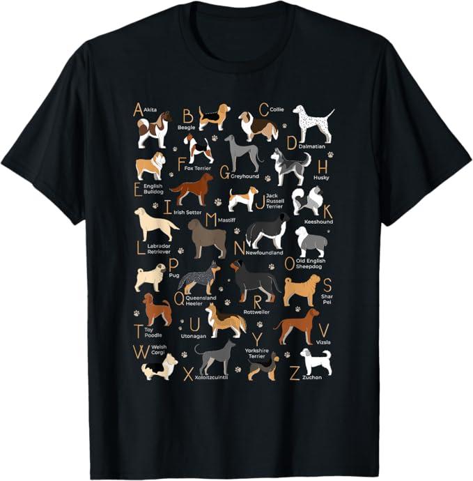 ABC Dog Breeds Identification AZ Types of Dogs Canine TShirt S