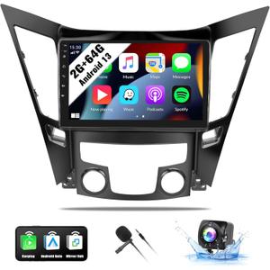 SIXWIN Android Car Stereo for Hyundai Sonata 2010-2015 with Wireless CarPlay Android Auto Mirror Link 2G+64G 9 Inch Touchscreen Bluetooth GPS Navigation WiFi FM Backup Camera MIC