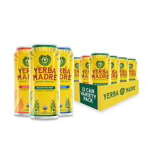 Yerba Madre Organic Yerba Mate, Best Sellers Variety Pack, Energy Drink Alternative, 150mg Plant Based Caffeine, Smooth Energy & Focus, No Jitters or Crash, 15.5oz Cans (Pack of 12)
