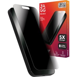 ZAGG Glass Elite Privacy iPhone 15 Pro Max Screen Protector - 5X Stronger with Reinforced Edges, 2-Way Privacy Filter, Scratch & Smudge-Resistant Surface, InvisibleShield, Easy to Install