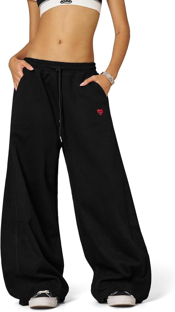 Aelfric Eden Super Baggy Barrel Sweatpants Casual Wide Leg Pants Elastic Waist Lantern Trouser Unisex (Large, Black)