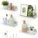 LAZYROSY 4 Pack Floating Shelves  Clear Acrylic/PET Wall-Mounted No Drill Storage with Adhesive, Invisible Bathroom & Bedroom Shelving for Kitchen, Living Room, Transparent Decor (4-Piece Set)