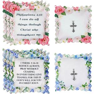 8 Pack Mini Prayer Quilts with Cross Inside Bulk Floral Scripture Squares Pocket Prayer Quilt Christian Gift for Women Bible Verse Religious Faith Appreciation Gifts Prayer Cloth with Poem Scripture