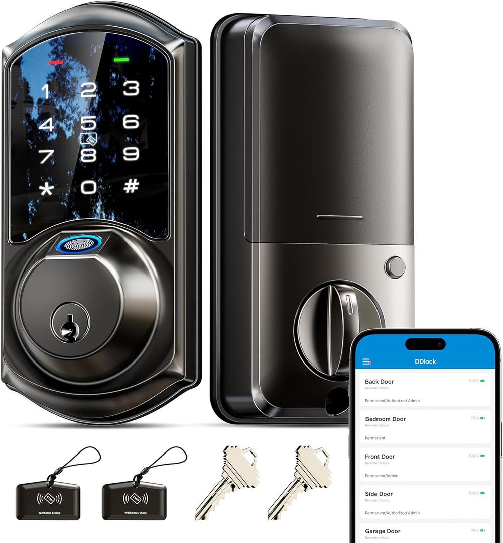 Veise VE07 Fingerprint Smart Lock for Front Door, 7-in-1 Keyless Entry Deadbolt with App Control, Electronic Digital Locks with Touchscreen Keypad, Auto Lock, Easy Install, Waterproof, Matte Black