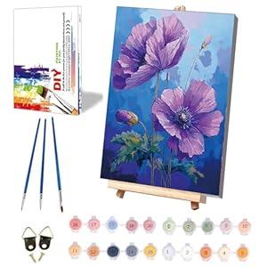 Easy Flower Paint by Numbers for Adults with Framed Canvas - with Wooden Easel, Flowers Paint by Number for Beginners, DIY Acrylic Oil Painting on Canvas with Brushes for Home Wall Decor (8x12 inch)