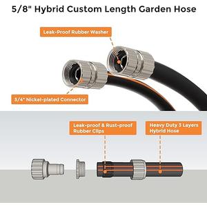 Giraffe Tools Leader Hose 5ft x 5/ 8", Custom Length, Heavy Duty, No Kink, Flexible, Rubber Garden Hose, Leakproof Water Hose with Female to Female Fittings, 600 Burst PSI
