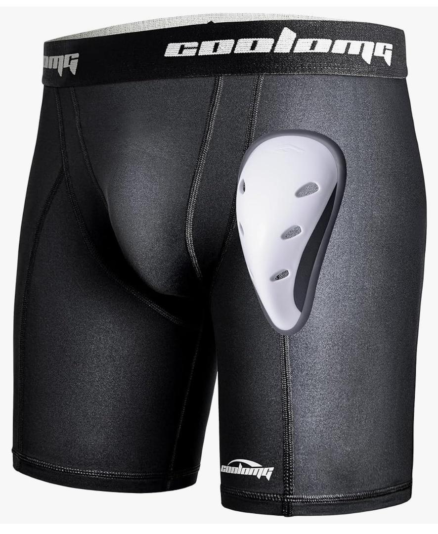 COOLOMG Mens Compression Shorts with Cup Athletic Baseball Underwear for Football MMA Lacrosse Field Hockey L